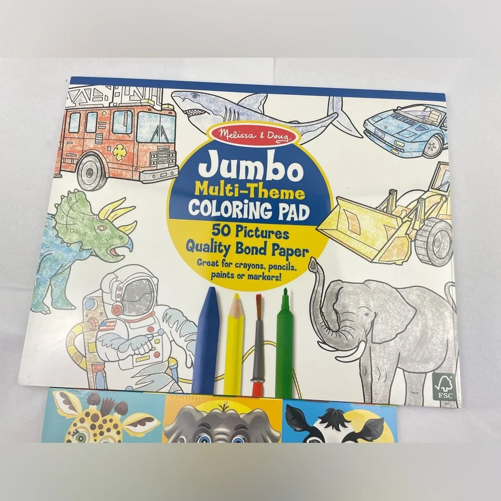 2-Pack ~Melissa & Doug~Jumbo multi-Theme Coloring Pad & Make-a-Face Sticker Pad